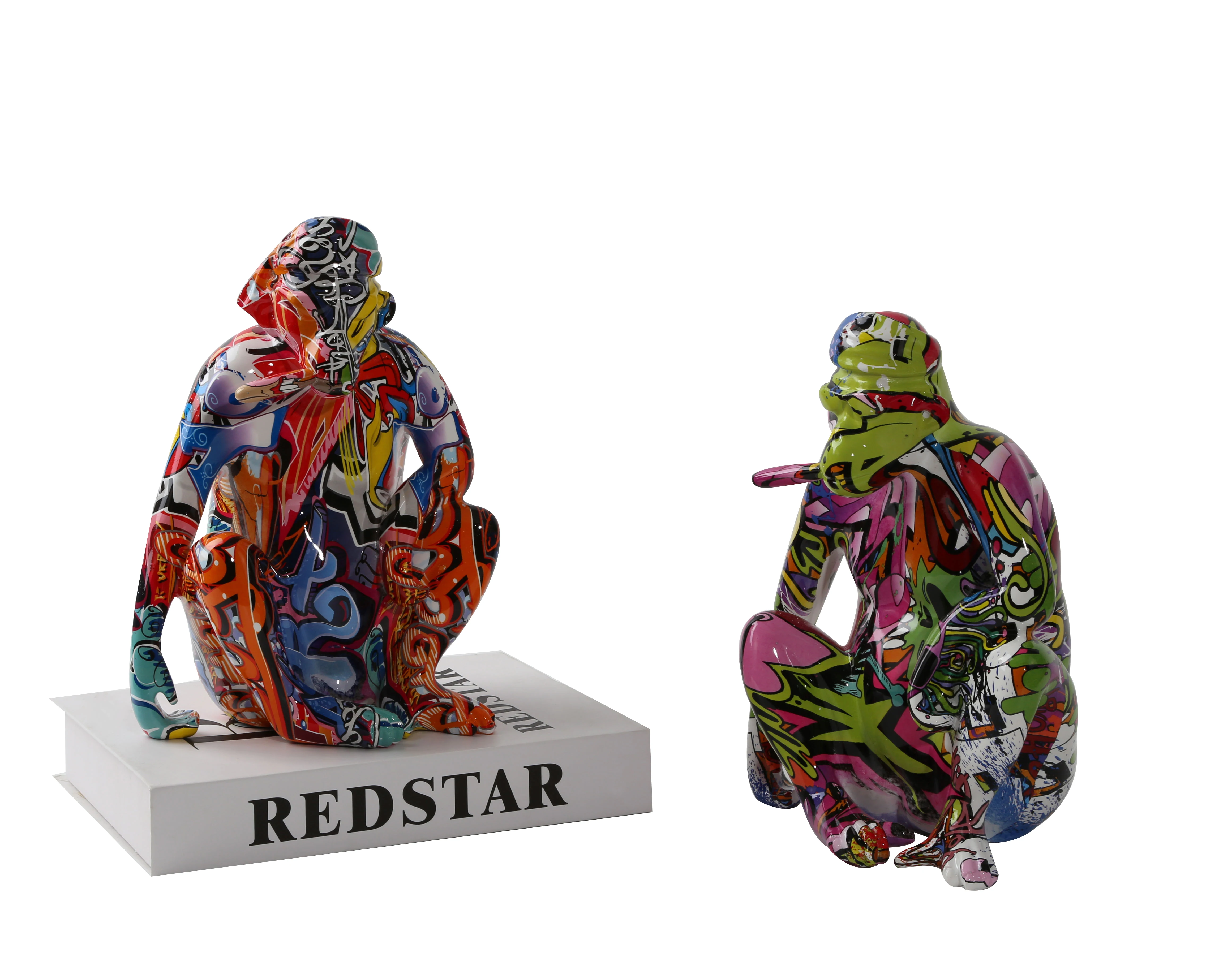 Nordic Graffiti Gorilla Resin Sculptures Colorful Painted Statues Resin Home Ornaments  Figurine For Office Living Room Decor