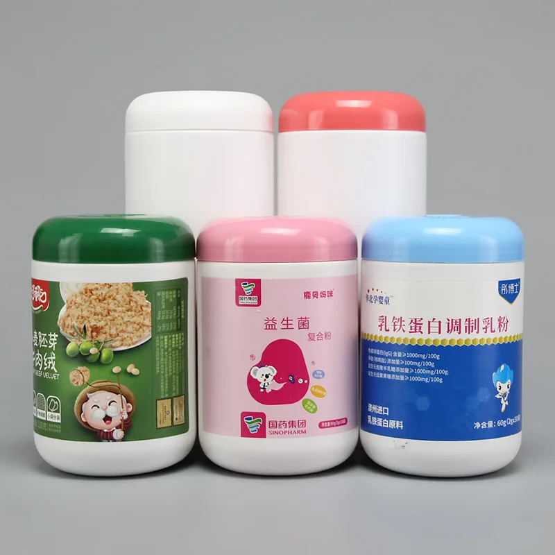 Customized Color and Size PE Plastic Fitness Crowd Candy Capsule Unique Protein Powder Jar Eco-Friendly for Packaging Use