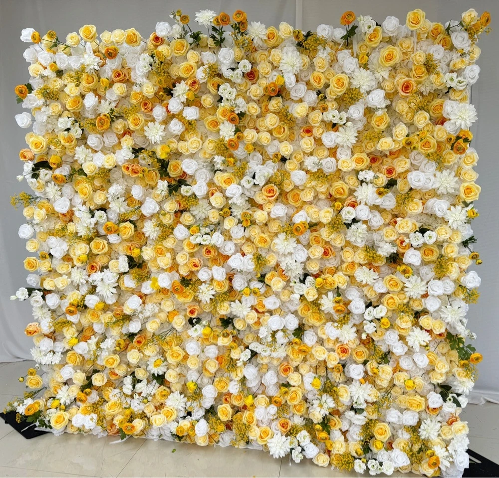 Party Rentals Yellow Flowers Artificial Floral Backdrop 5d Faux Roses Flower Wall 8ft x 8ft Wedding Background for Photography