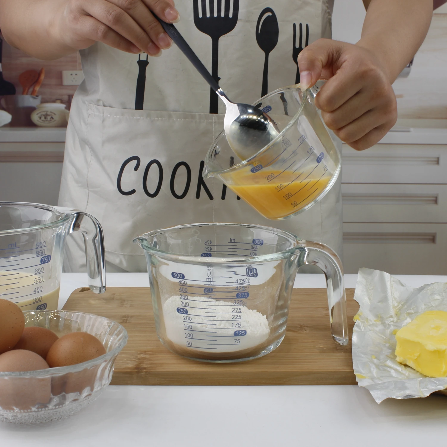 3 piece glass measuring cup set, high borosilicate glass liquid measuring cup, dishwasher, refrigerator, microwave, prehea