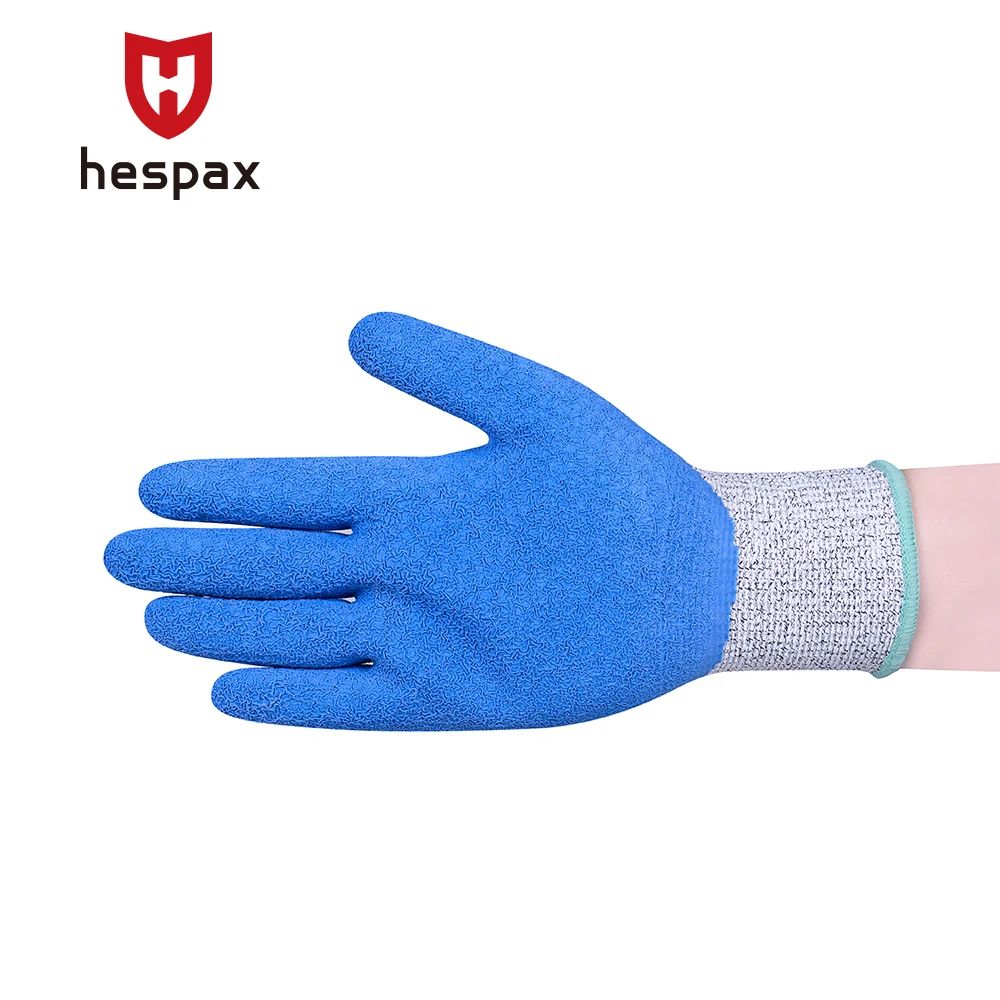 Лидер продаж, перчатки с латексным покрытием En388 4543 crinckle, промышленные HPPE устойчивые к порезам, садовые рабочие перчатки