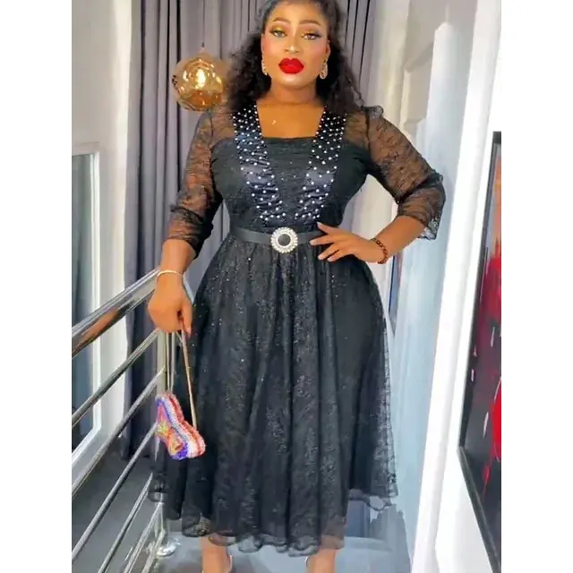 Plus Size African Party Dresses Elegant for Women Plus Size Turkey Wedding Party Long Dress Dashiki Ankara Lace Outfits Robe