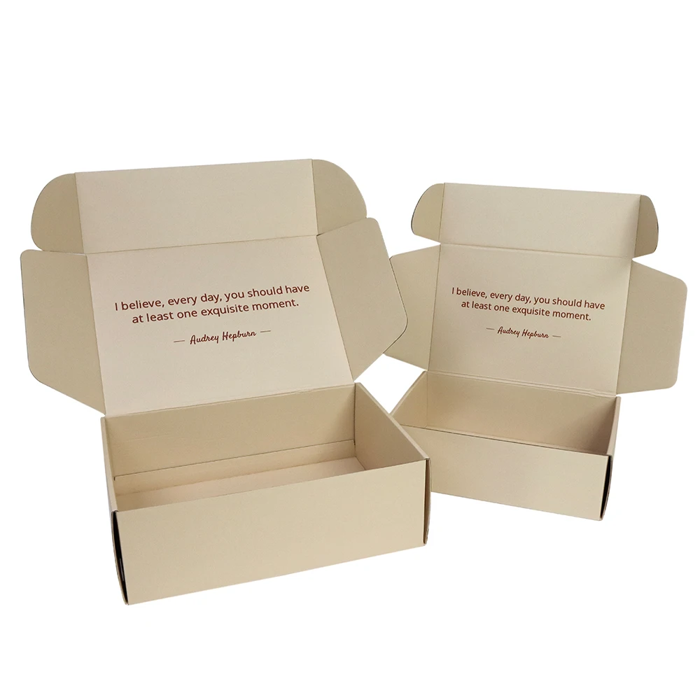 Golden Foiling Beige Mailer Boxes Corrugated Postal Packaging Box for Small Business