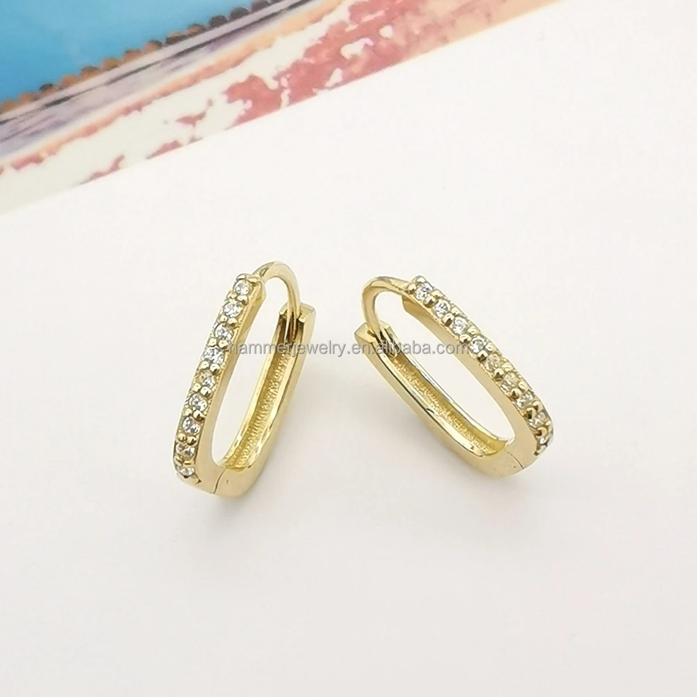 Hot Selling 14K Real Gold Huggie Hoop Earrings OD 9.4MM with Lab Grown Diamond Earring Jewelry