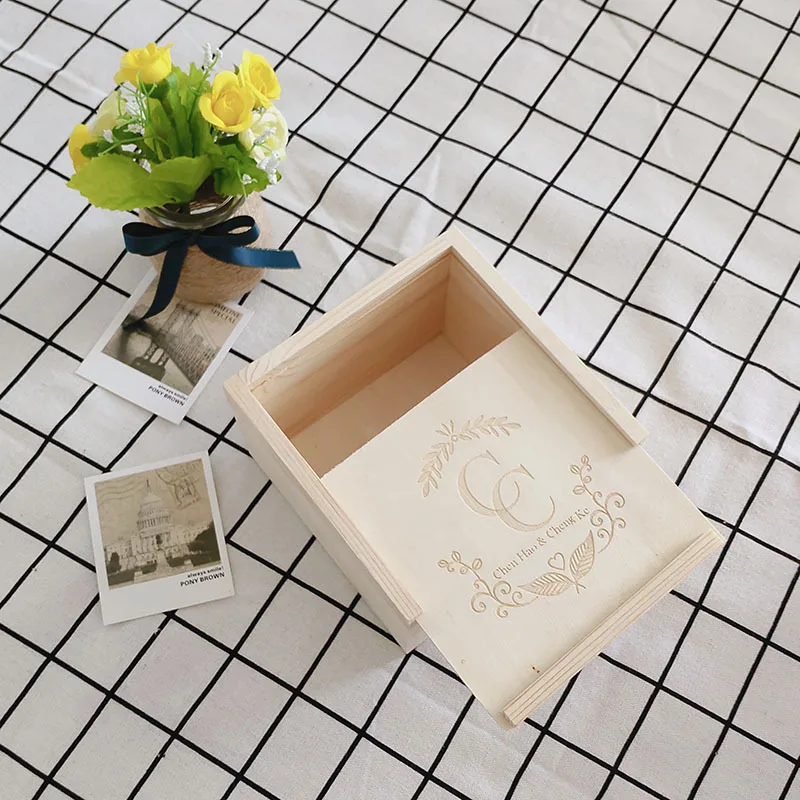 Luxury dark color usb wood box walnut wood album gift box with acrylic lid 4*6 inch wooden photo box