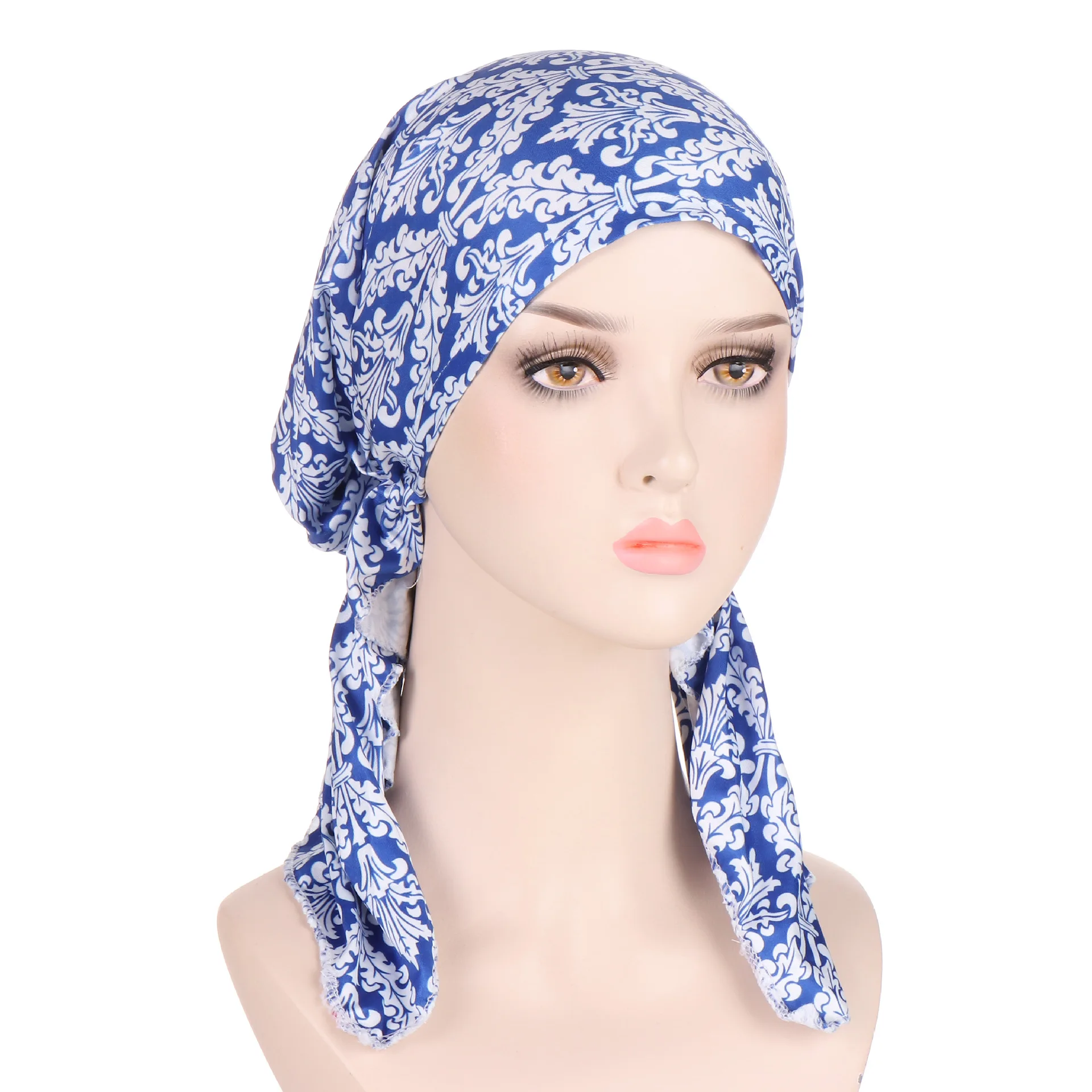New stretch printed turban big tail hat floral cloth curved religious hat Indian hats Bandana