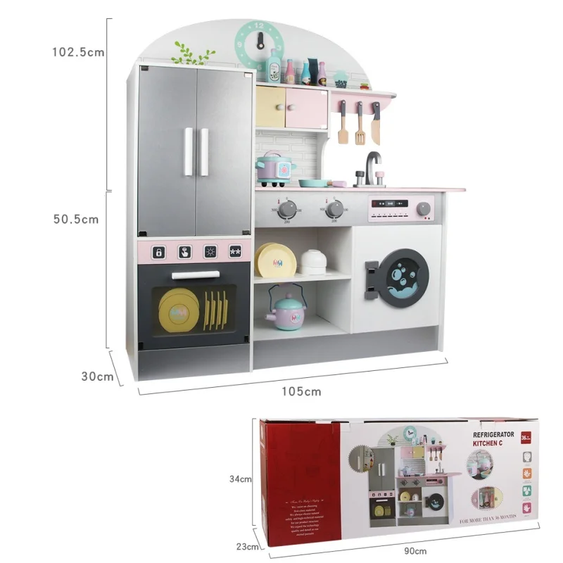 Wooden Pretend Play Toy Cooking Simulation Refrigerator Stove Kitchen Kit Educational Large Kitchen Set Toys For Children 3 To 6
