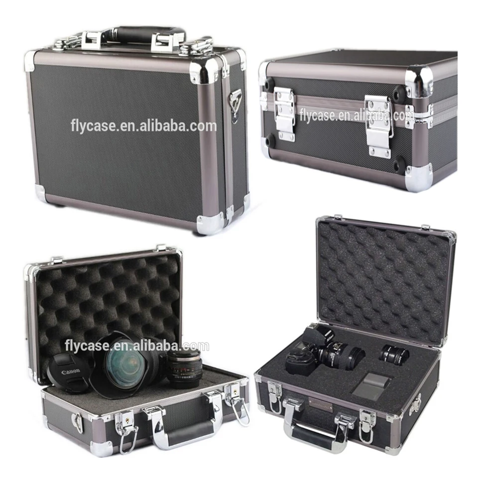 fashion aluminum suitcase hard camera case with die-cut foam
