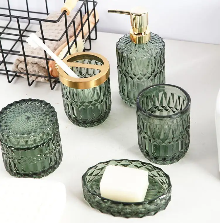 Luxury Fashionable Eco-friendly Colorful Glass Bathroom Accessories Sets