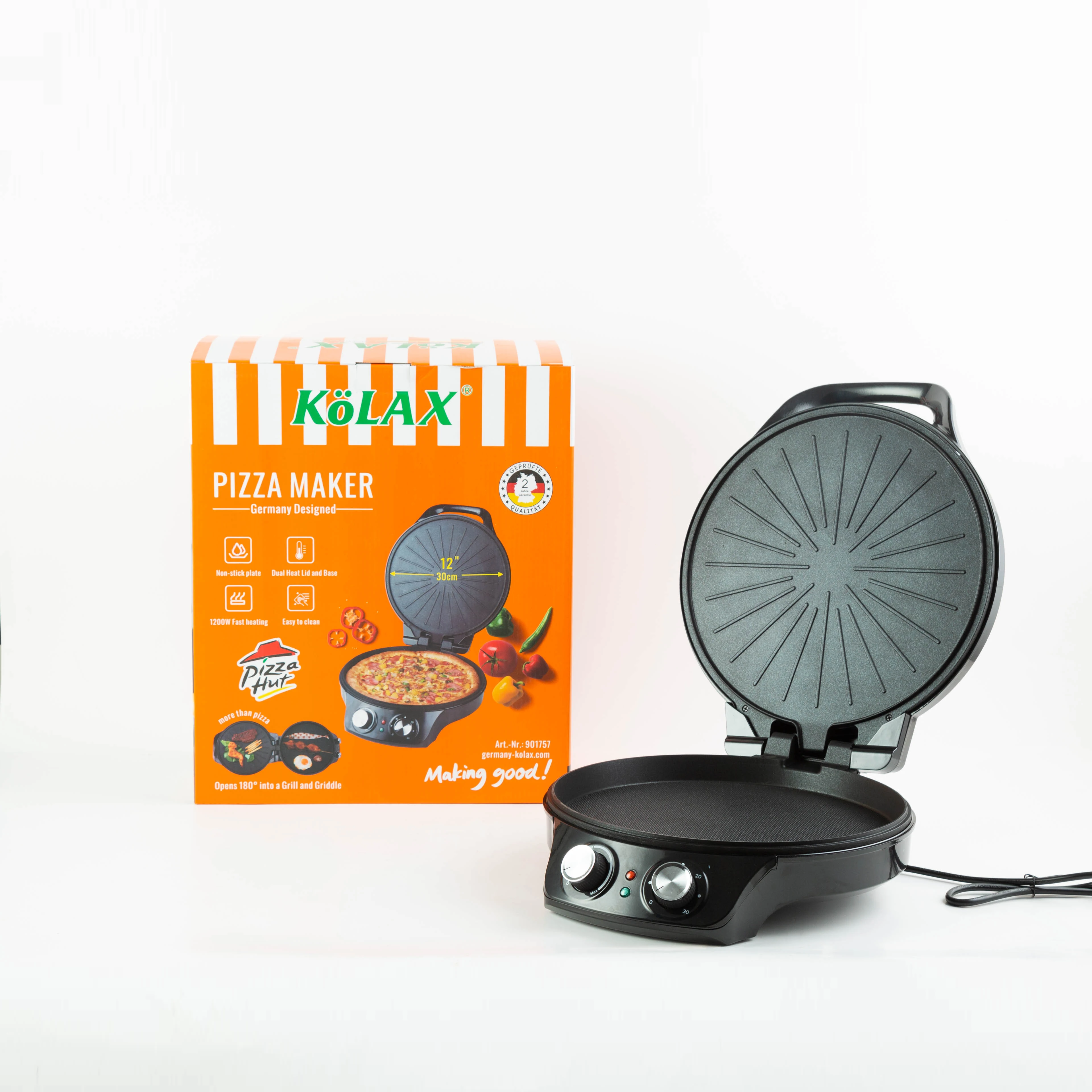 KOLAX оптовая продажа дома 1200 Вт большой размер 30 см Автоматическая круглая Мини электрическая машина для приготовления пиццы