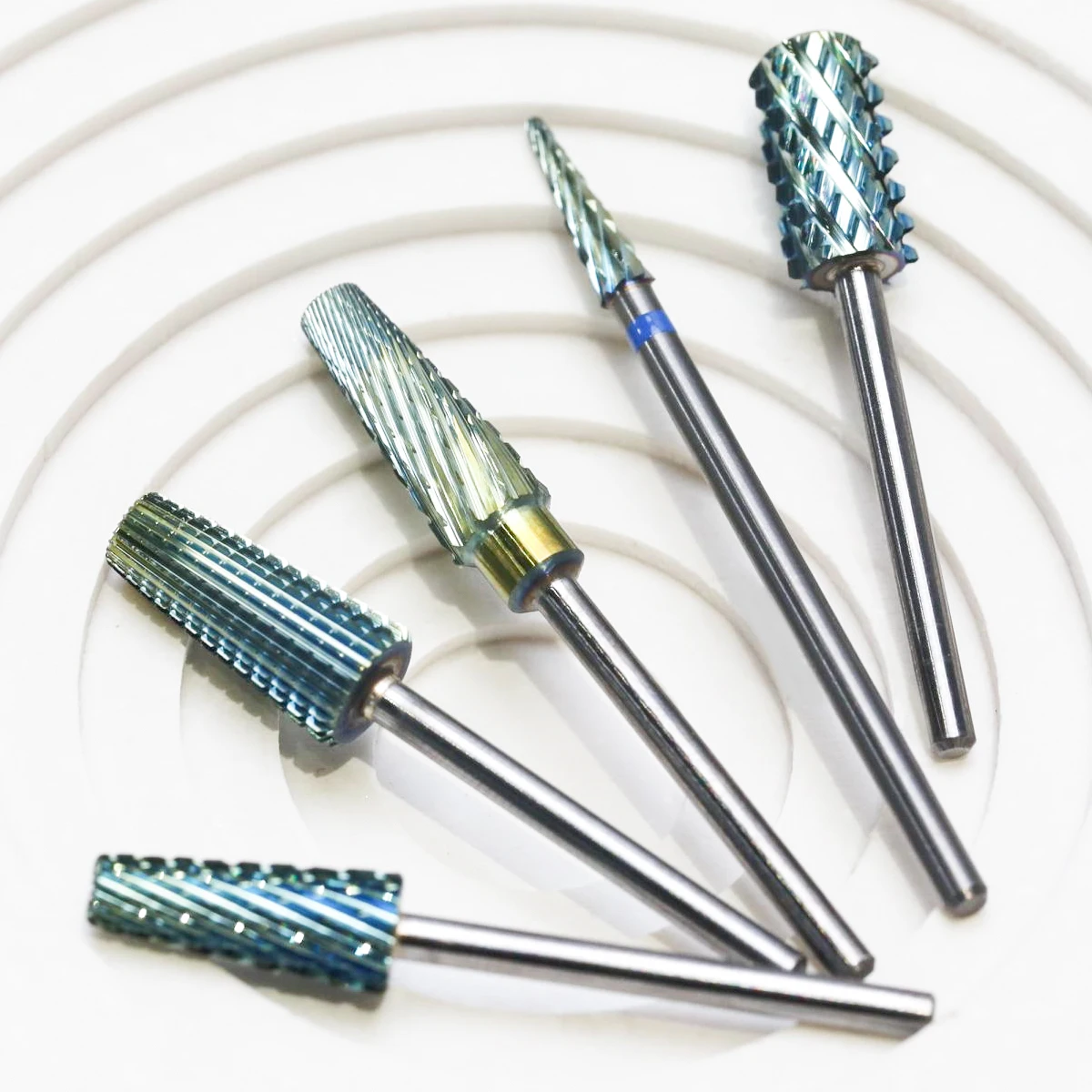 New Design 5in1 Nail Drill Bit 5xc Green Manicure Polish Remove Tool Tungsten Steel Cross Carbide Nail Drill Fine Bits