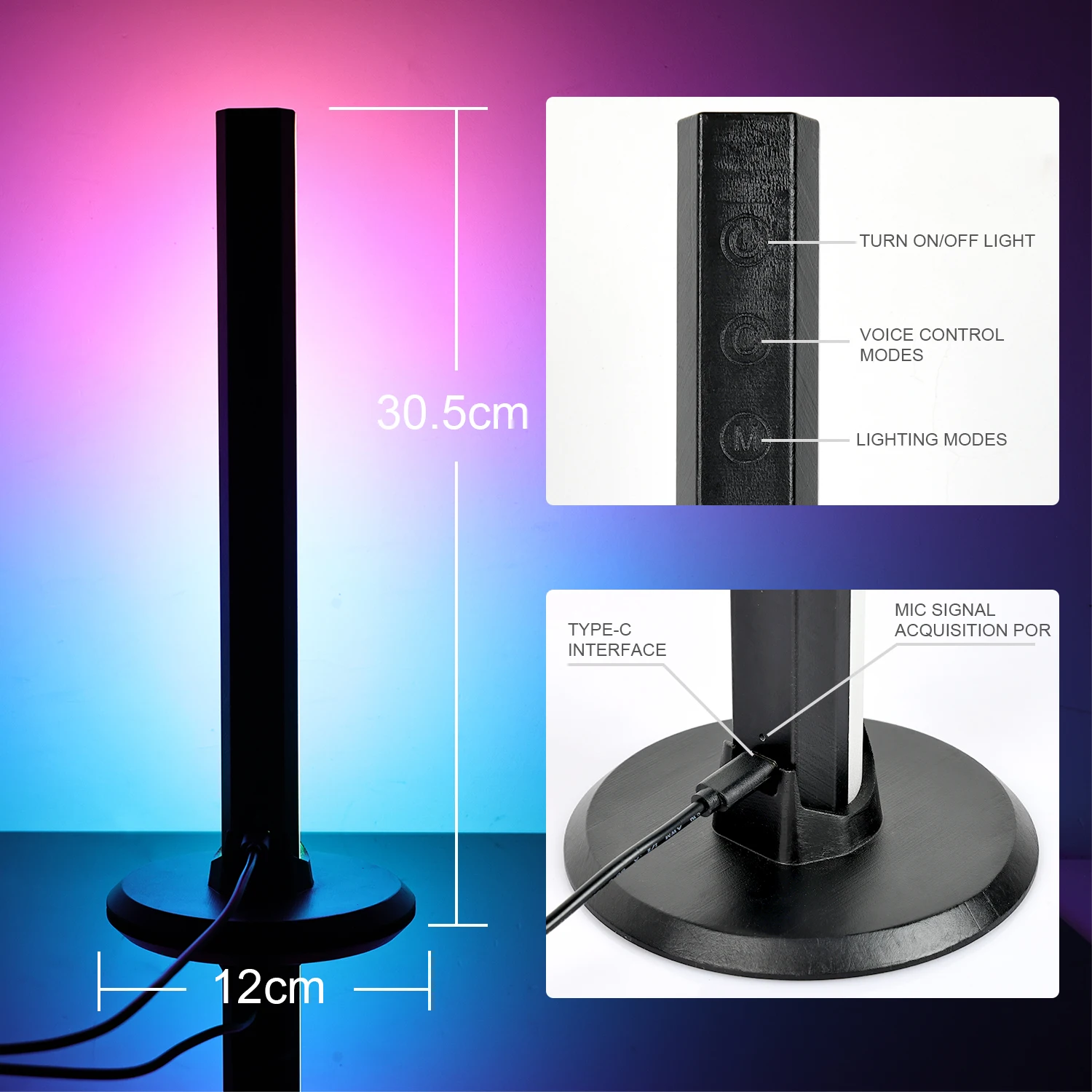 LED Pickup Light RGB Sound Control Symphony Lamp App Control Music Rhythm Lights TV computer Desktop Light