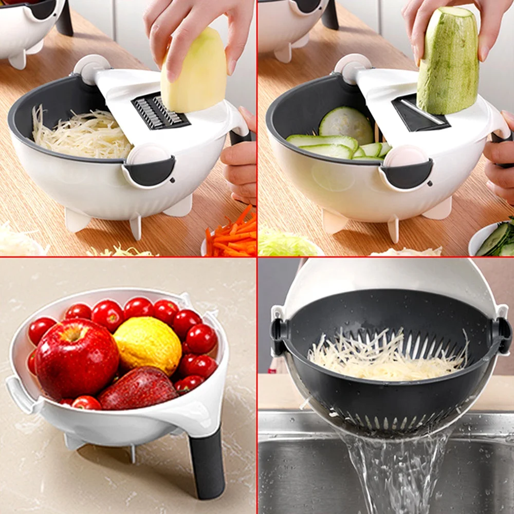 Latest H673 Kitchen Multi Functional Shredder Wet Fruits Drain Basket Blade Cutter Manual 9 in 1 Slicer Vegetables   Chopper