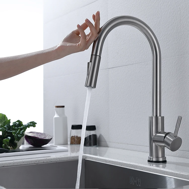 Long Neck Single Handle Economic Sensor Kitchen Faucet Pull Out Faucet Kitchen