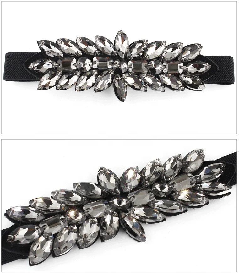 Interlockings Waistband Women Rhinestone Beaded Crystal Stone Elastic Belt for Wedding Party