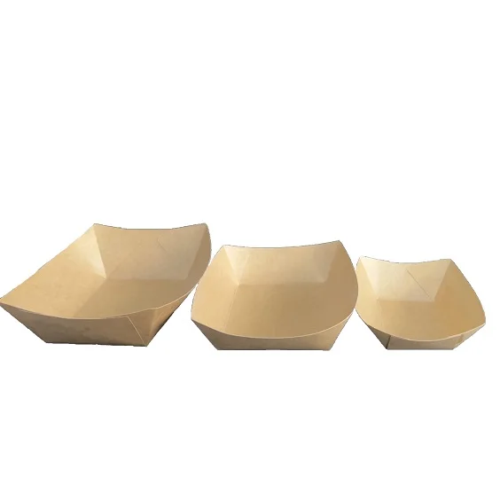 Food Grade Brown Kraft Paper Plates Holder Trays Hot Dog Fast Food Holding Packaging