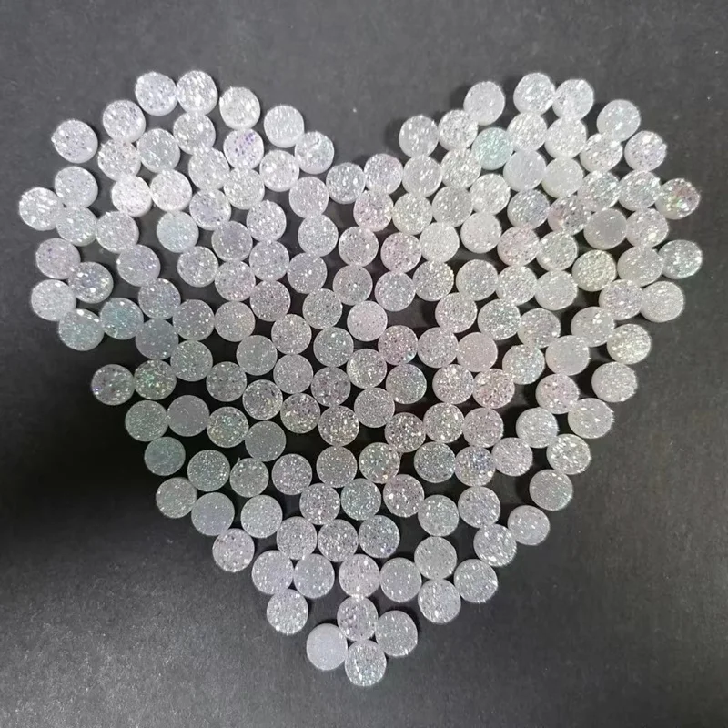 New fashion flat 6mm round opal white color pave natural druzy beads onyx beads for earring jewelry