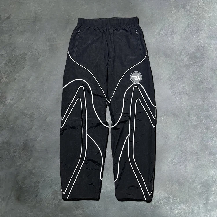 Customize Men Stacked Sweat Pants Woven Cargo Slim Fit Stretch Nylon Spandex Pant