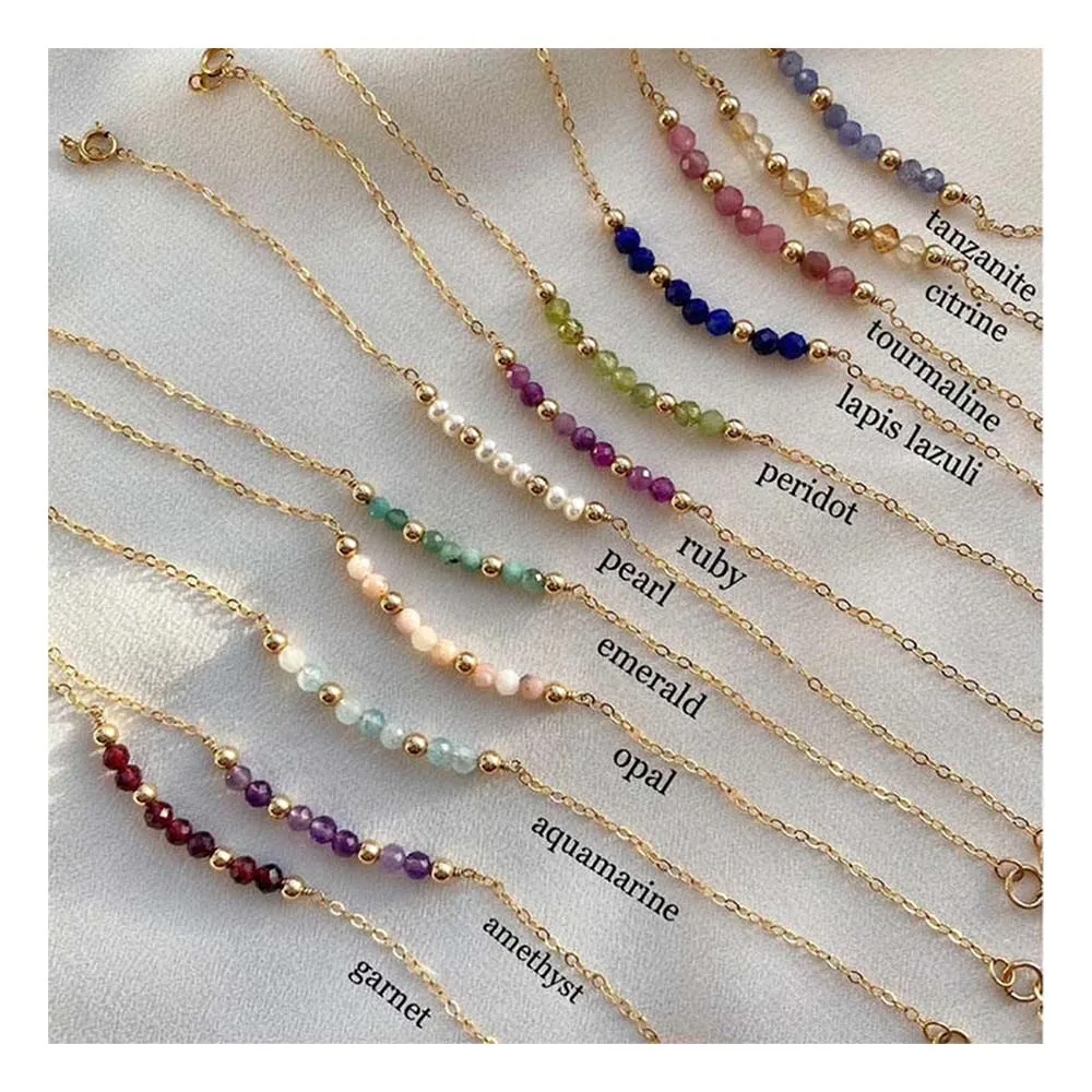 Dainty Gold Filled Birthstone Bracelet Tiny Faceted Gemstone Beaded Natural Crystal Zodiac Bracelets Jewelry Gift