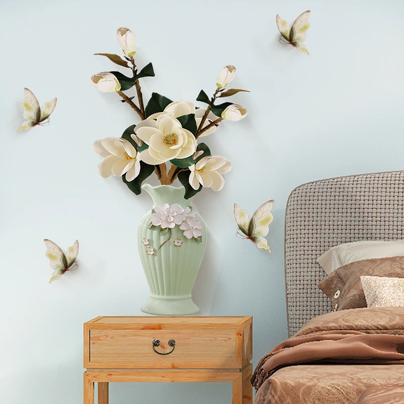 YIYAO Nordic vase three-dimensional simulation office bedside table TV background removable Self-adhesive wall stickers