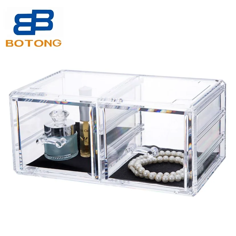 
2 Drawers PS Acrylic Stackable Makeup Organizer Cosmetic Organizer Jewelry Storage Display Box Countertop Vanity Stand Case 