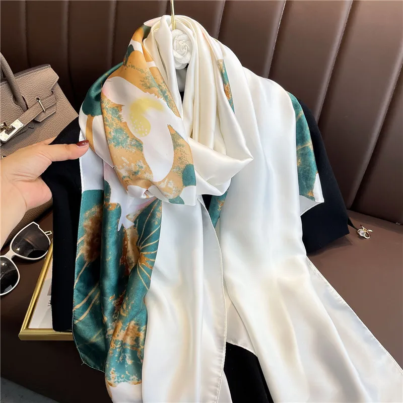 90*180cm New Satin Silk Like Scarf Hijab Silk Feeling Paisley H Printed Long Scarf Shawl for Women
