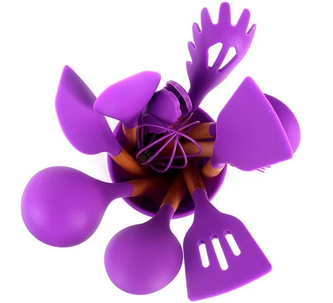 Wholesale 12 Pieces In 1 Set Kitchen Tools Kitchenware Spatula Silicone Cooking Utensils Set With Wooden Handles