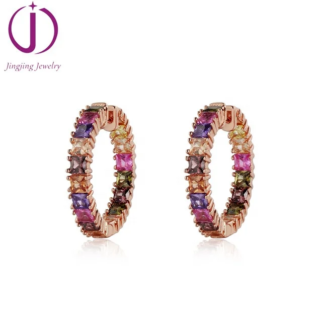 ready to ship earring 925 sterling silver hoop earrings with colorful zirconia