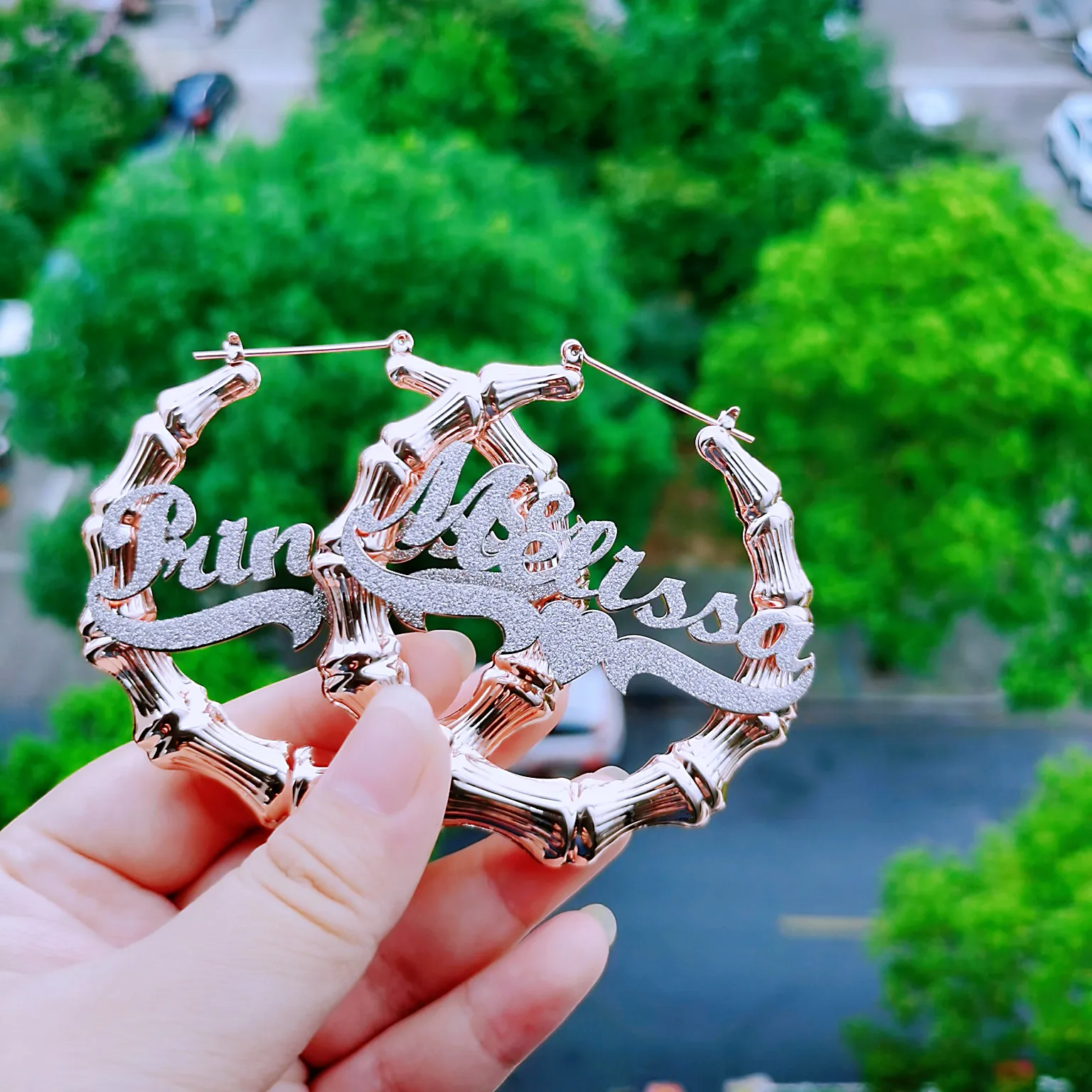 Drop shipping Buling Letter Nameplate Custom Colorful Paste Earring Jewelry For Girls Custom Name Color Stickers Bamboo Earrings