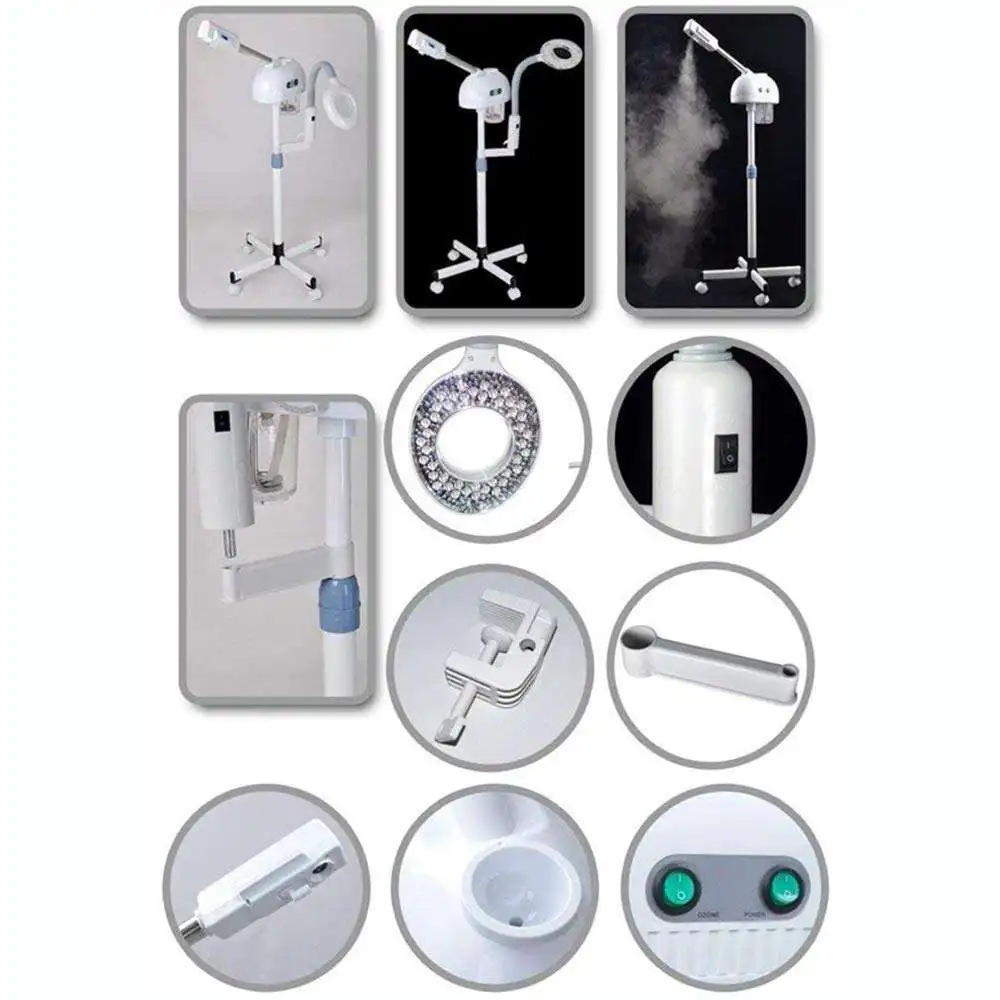 2 in 1 Hot Sales  Hot Spray Face Steamer With 8X Magnifying Lamp Ring Light For Salon Sauna Vapor ozone Vaporizer Facial Steamer