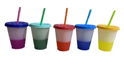Stock 16OZ Clear to Pink Color Cold Colour Plastic Tumbler 5 in 1 Gift set