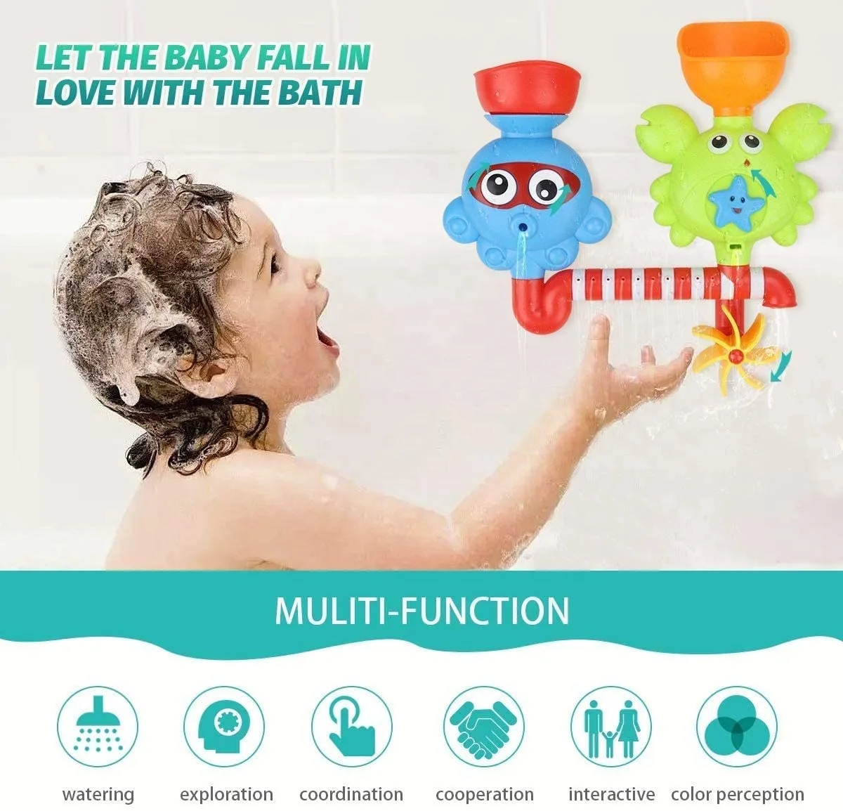 Bath Non Toxic Toys Birthday Gift Wall Toy Waterfall Fill Spin Flow Kids Bathtub Toddlers Bath Toys