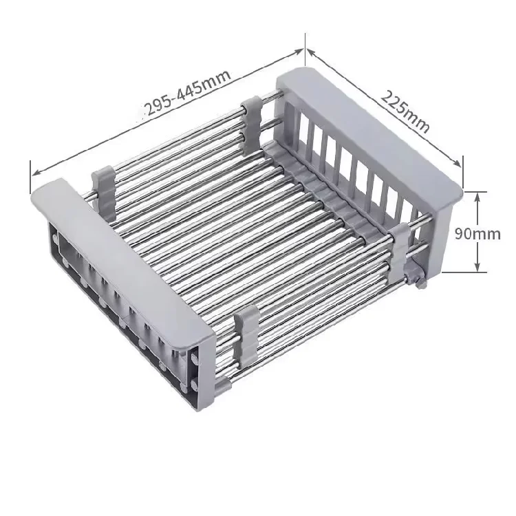 6.7 Retractable Stainless Steel Single Tier Kitchen Sink Drain Basket Thickened Vegetable Basin Rack Drain Bowl Rack Shelving