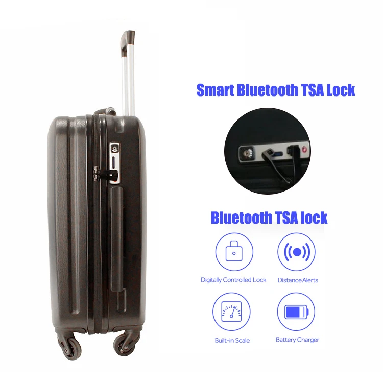 2019 ABS Carry On Trolley Smart Suitcase Luggage with Scale USB Charger Blue Tooth TSA Lock Tracker