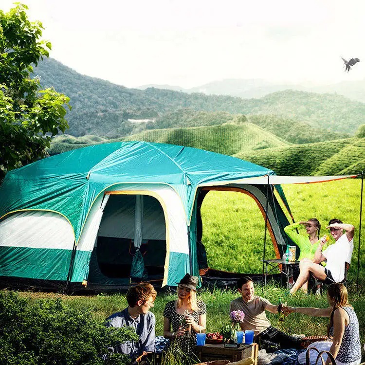 Large camping tent 10 12 person people waterproof 2 rooms and 1 hall family tents outdoor  rainproof tent