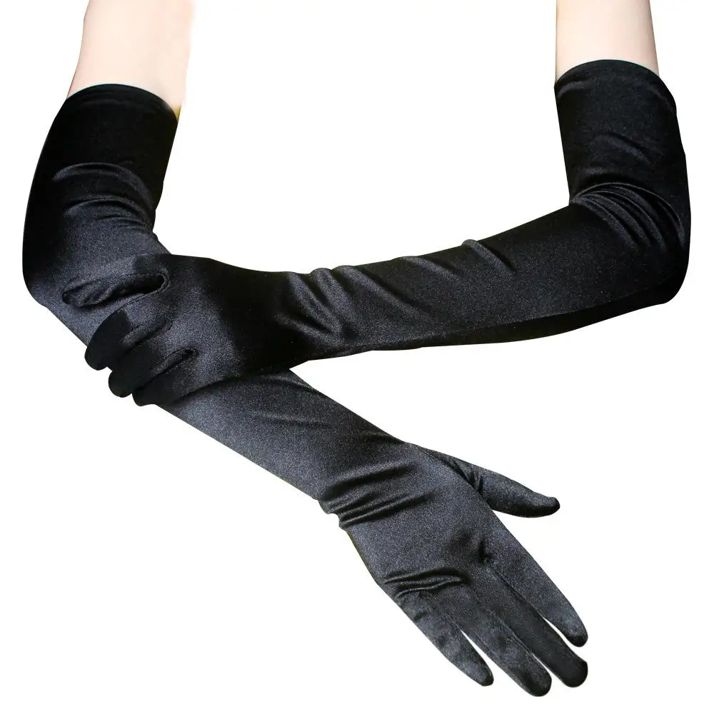 Opera Wedding Party Full Finger Satin Gloves Elastic Ladies Sexy Black Long Gloves For Women