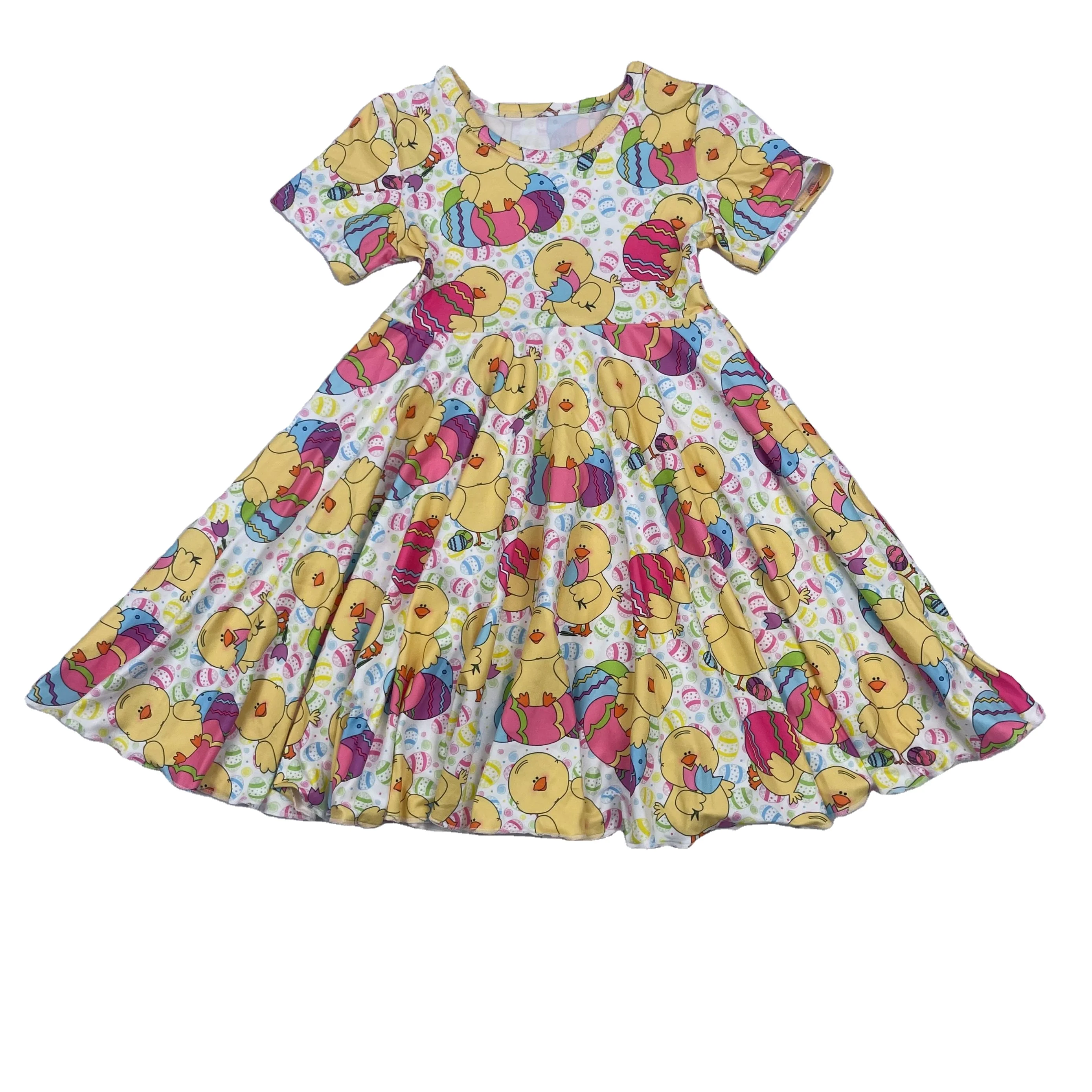 Wholesale Easter Print Kids Girl 9-10 Long Short Sleeve Twirl Dress Baby Boutique Kids Dresses For Girls