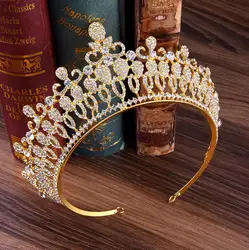 Роскошные украшения для волос с прозрачными кристаллами, круглые свадебные тиары и короны ручной работы со стразами