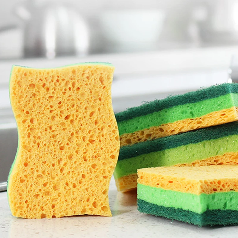 S shape Non scratch wet cellulose sponge with  sponge scouring pad