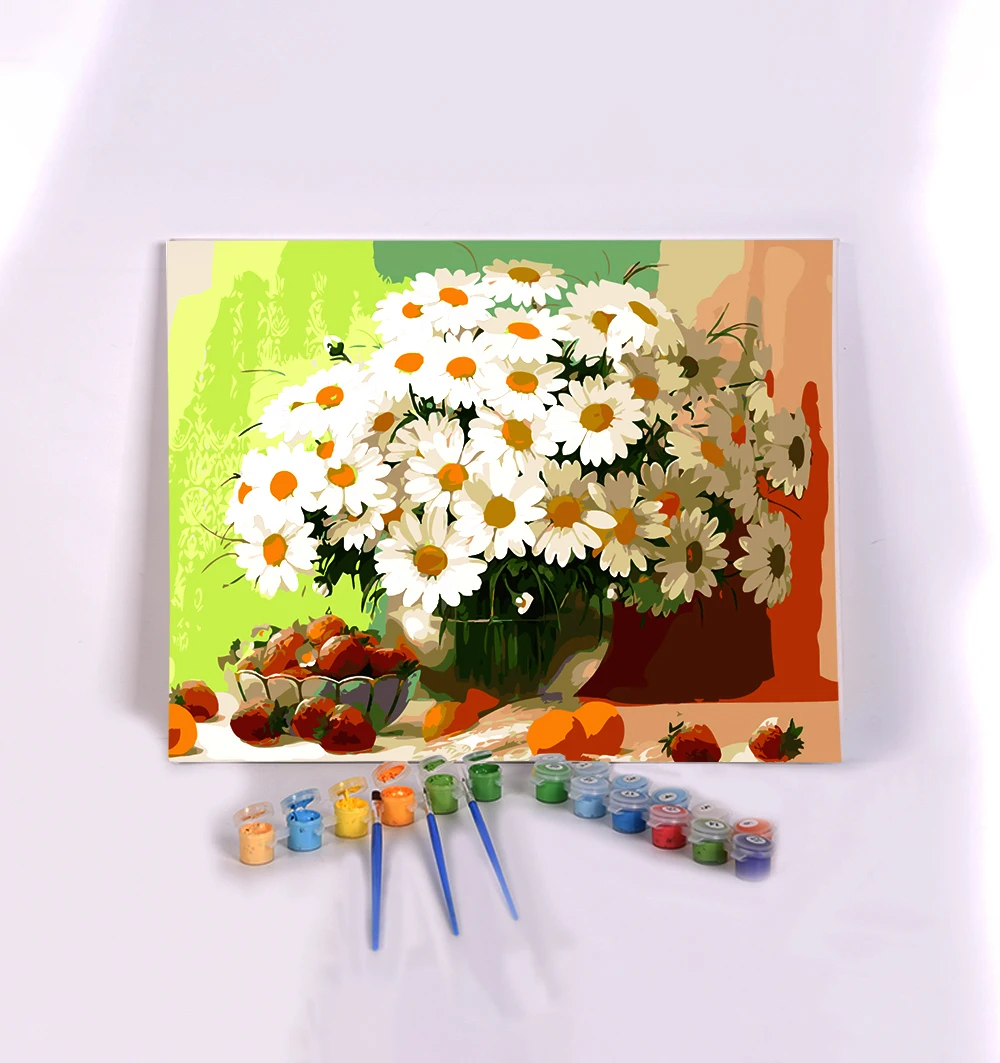 China Factory Customize 40x50cm Daisy Vase Flower DIY Painting by Numbers for Adults Designs Coloring Canvas Oil Kits