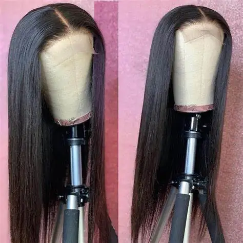MuShang Popular Natural Straight  Hair Wigs For Girl Lace Frontal Closure 100% Brazilian Black Remy Virgin Human Hair Wigs