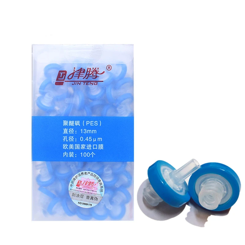 Цзинь Teng одноразовый шприц фильтр воды эфир на основе Полиэфирсульфона (PES) Органический нейлон 13 мм * 0,45/0.2um