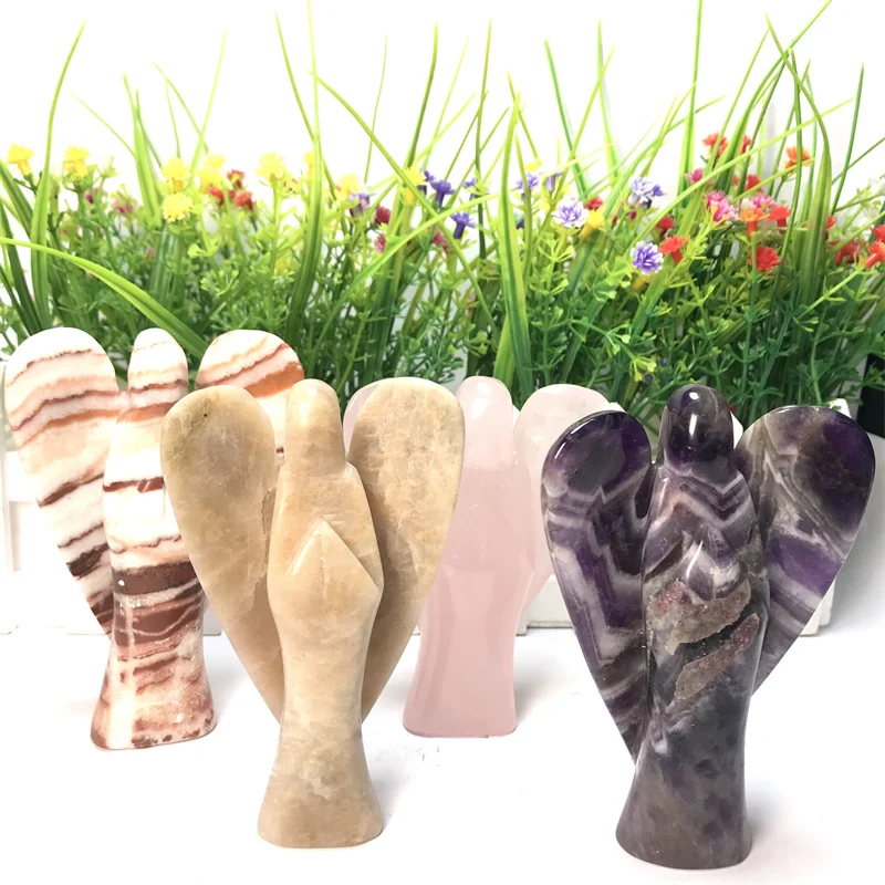 High Quality  Natural Crystal Carving Shiny Adjustablei Mixed Material Amethyst Moon Stone Pork Quartz  For Ornament