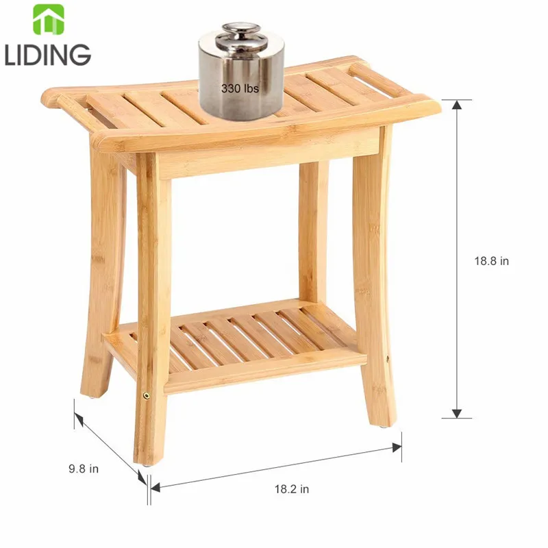 Bamboo Shower Bench, Waterproof Shower Chair, Wood Spa Bath Organizer Seat Stool