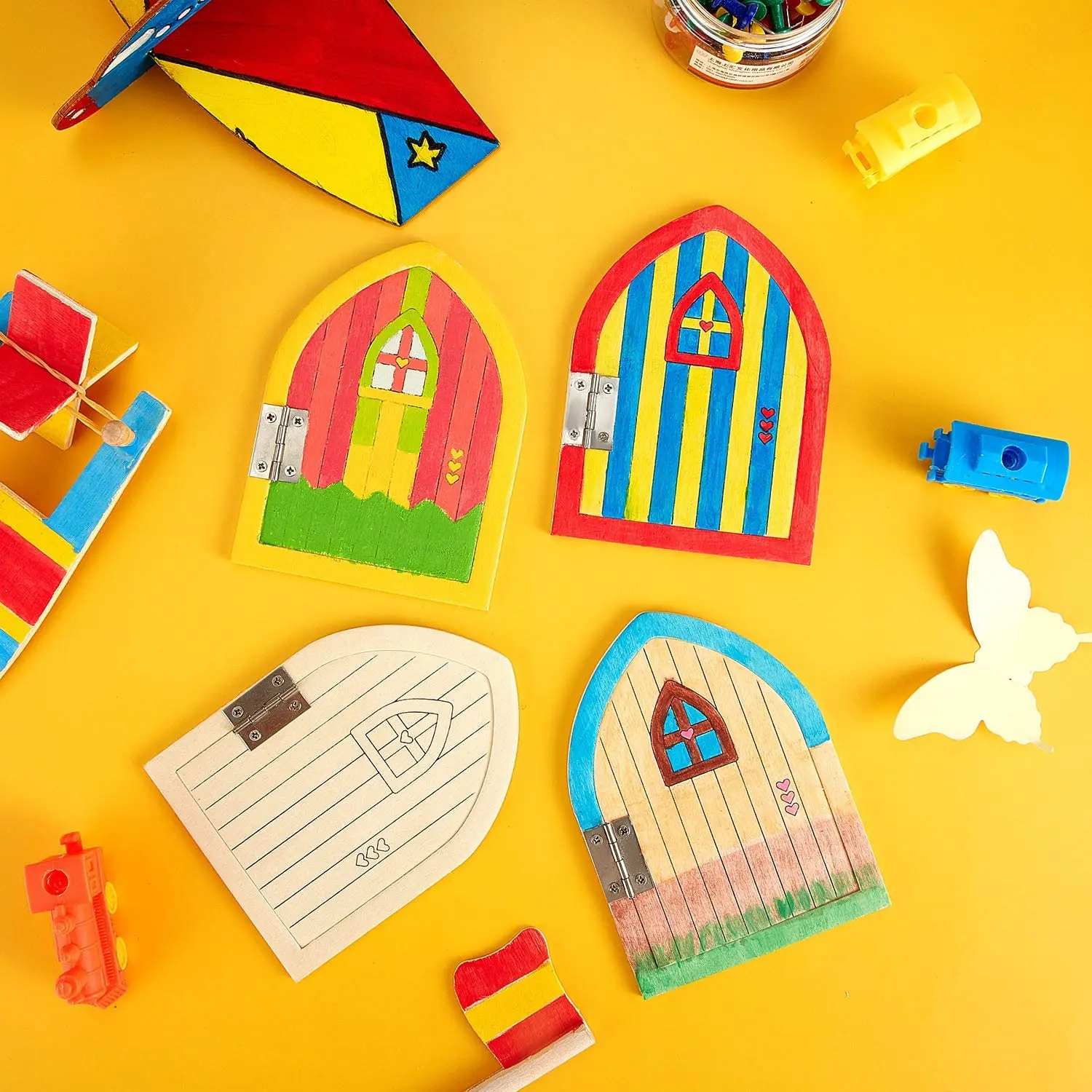 6 Designs Wooden DIY Craft Kit Blank Unfinished Miniature Fairy Garden Door