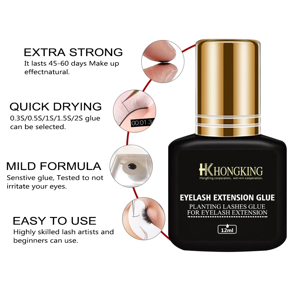 Round Bottle Adhesive Eyelash Extension Glue 5ml 12ml 0.5S 1S 2S Bottle Black Lash Extension Glue for Eyelash Extensions
