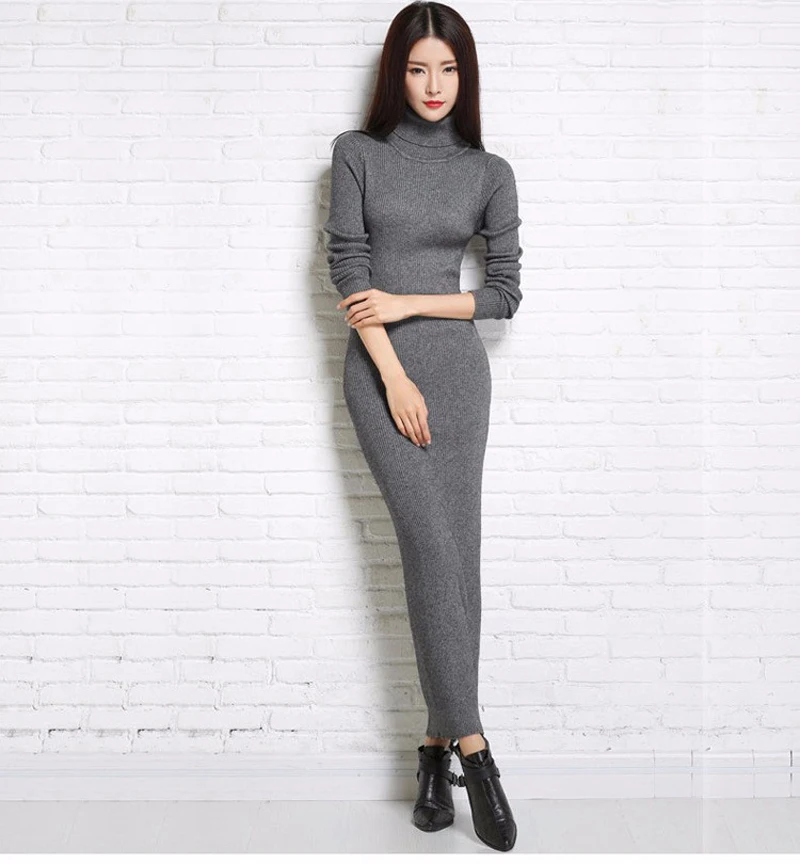 
Sweater Dress Knitted Woman Cashmere Sweaters Dresses Warm Winter Long Sleeve Sexy Slim Woman Sweaters Turtleneck Maxi Elegant 