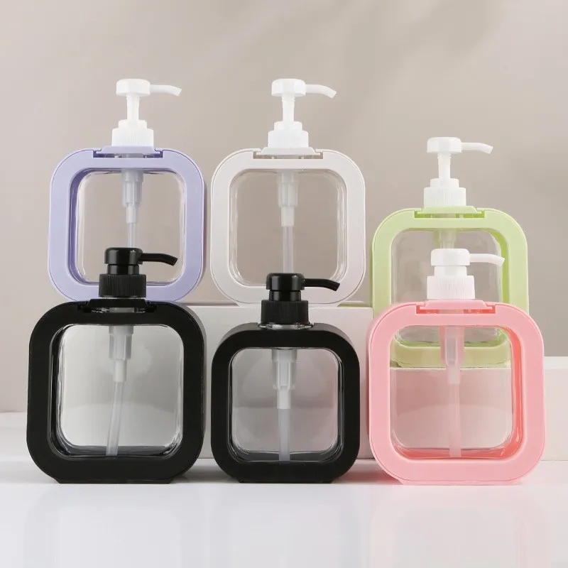 Stock 300ml500mlPET square hand sanitizer Reusable White luxury shampoo bottle shower gel Pink plastic packaging empty bottle