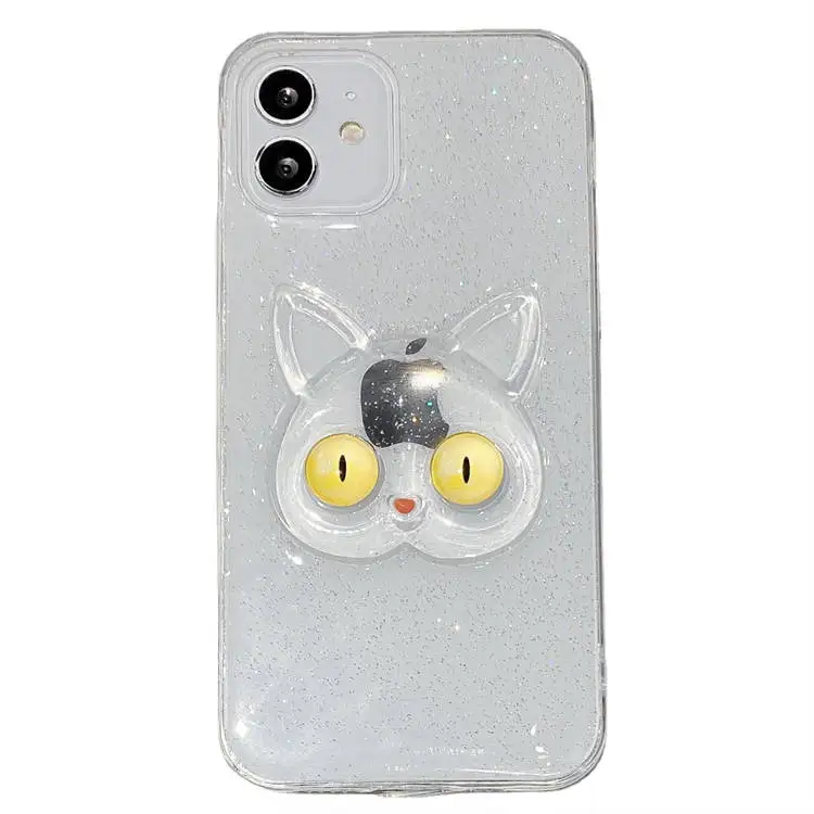 Cute cat 3D design clear phone case soft TPU silicone protective cover for Iphone 11/13 Phone Cases