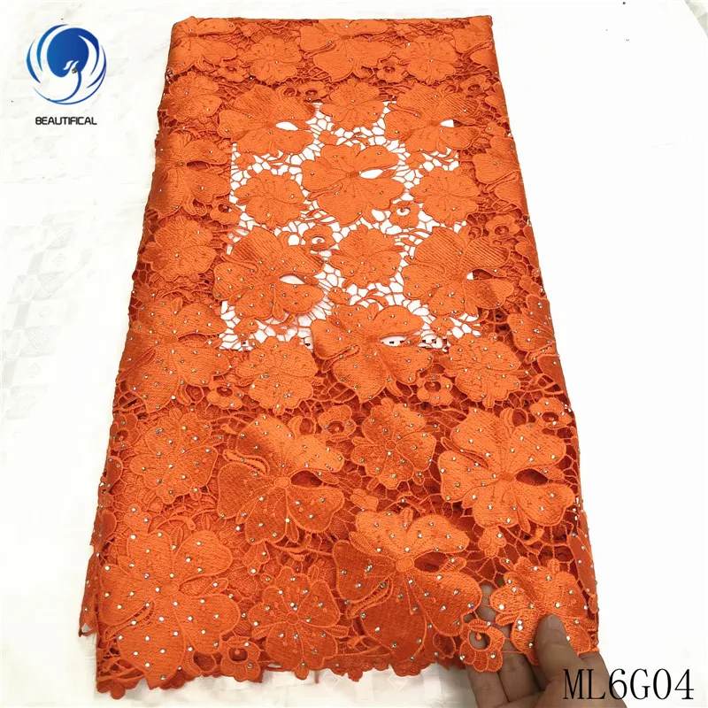 Beautifical african cord lace guipure green cord lace fabric with stones guipure lace embroidery ML6G04